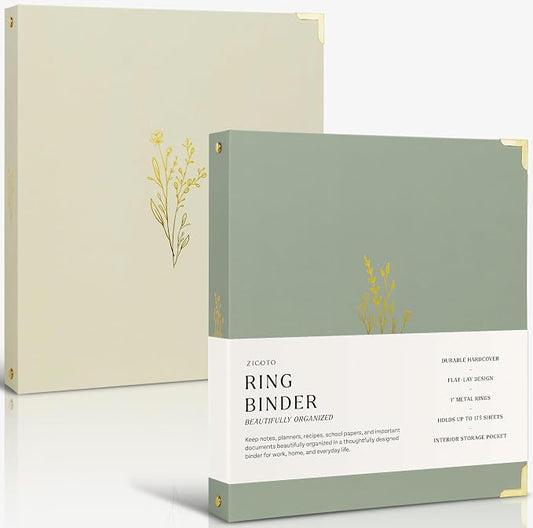Aesthetic 3 Ring Binder Set of 2 - Sturdy 1 Inch Binder Fits Letter Sized Paper - A Cute Holder for Women or Men with Pocket Easily Organizes Your Paperwork for School, Office or Work