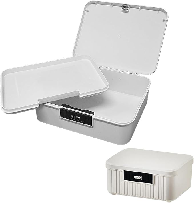 Saim Lockable Storage Box, 2.3 Gallon/9 Liter Combination Lock Box, Medicine Case Container for Personal Private Items, Medicines, Food, Snacks, Locking Cell Phone Smart Device Jail (White)