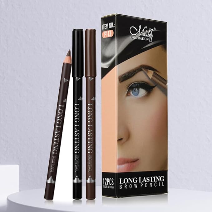 12Pcs Eyebrow Pencils for Women, Wooden Hard-Core Black Eyebrow and Eyeliner Pencil, Long Lasting Waterproof and Sweat-Proof, Beginner Makeup Brow Pencil, Create a Natural Eye Brow Makeup