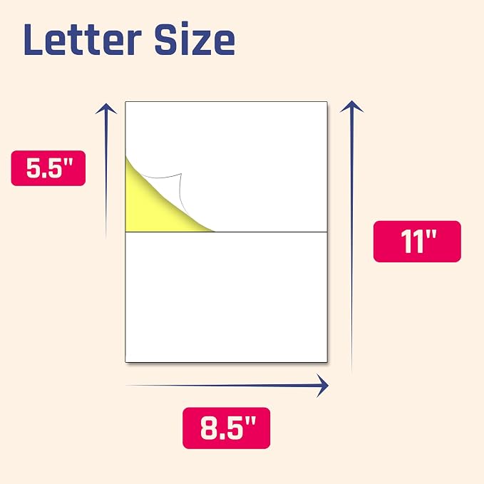 Half Sheet Labels for Printer, White Shipping Mailing Stickers - 60 Pieces | Laser/Inkjet Printing, comes with Print Templates