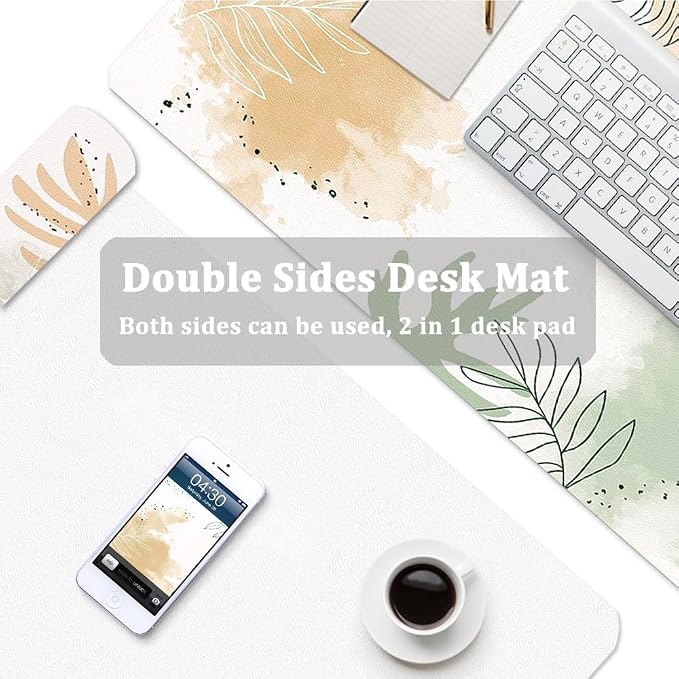 Large Mouse Pad, Desk Mat for Desktop, Dual Side PU Leather Waterproof Gaming Mousepad Desk Pad, Desk Protector Writing Pads Desk Accessories for Office and Home (E-Watercolor Plants, 31.5''X15.8'')
