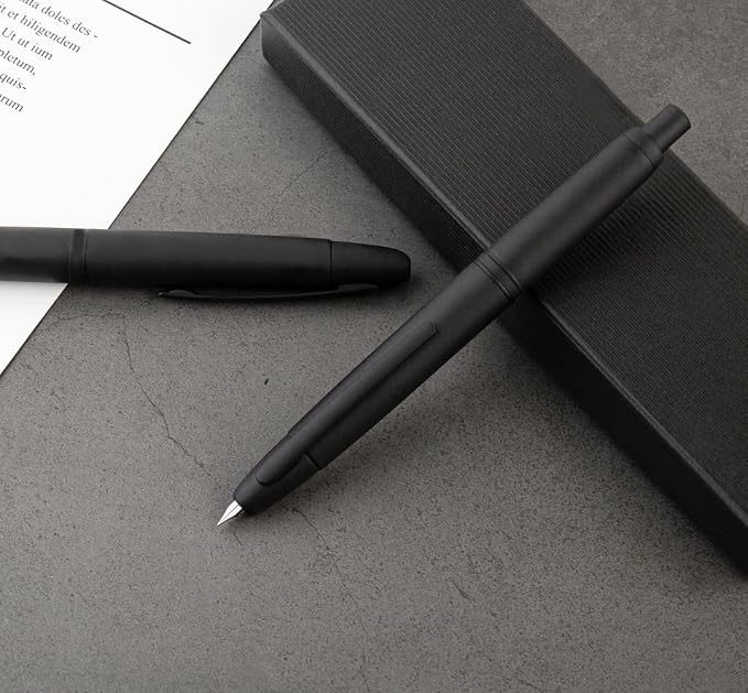 JINHAO 10 Press Fountain Pen, Retractable Metal Pen with Ink Converter (F Nib 0.5mm, Matte Black)