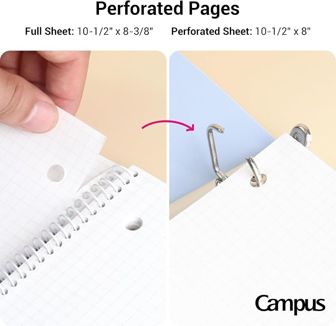 KOKUYO Spiral Notebooks, 3 Pack 5x5 Graph 10-1/2" x 8" Subject Notebooks | Campus Subject Notebooks, 80 Sheets, 3 Holes School Japanese Grid Ring Journal for Study Planner Drawing, Blue Pink White