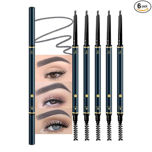 FeiCuiYun 5 Pcs Eyebrow Pencils for Women, Waterproof Professional Makeup Micro Brow Pencil, Grey Brow Kit with Eyebrow Brush, Ultra-Fine Mechanical Pencil, Vegan&Cruelty-Free (C04#Grey)