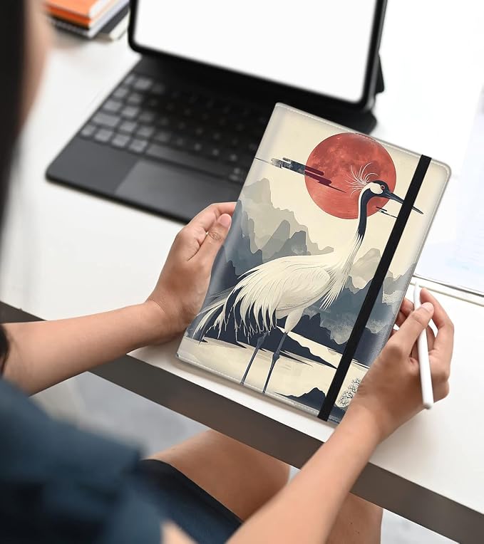 A5 Leather Lined Journal Notebook, 200 Pages Hardcover Executive Notebook for Men Women Office School Note Taking, Thick Writing Paper Daily Journal with Bookmarks/Indexes,Watercolor Crane