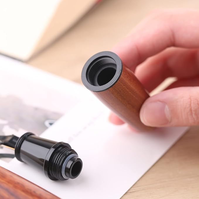 Majohn Q1 Fountain Pen Fude Pen Bent Nib Brown Wood, Little Fat Man Eyedropper Filling Pocket Pen Large Capacity
