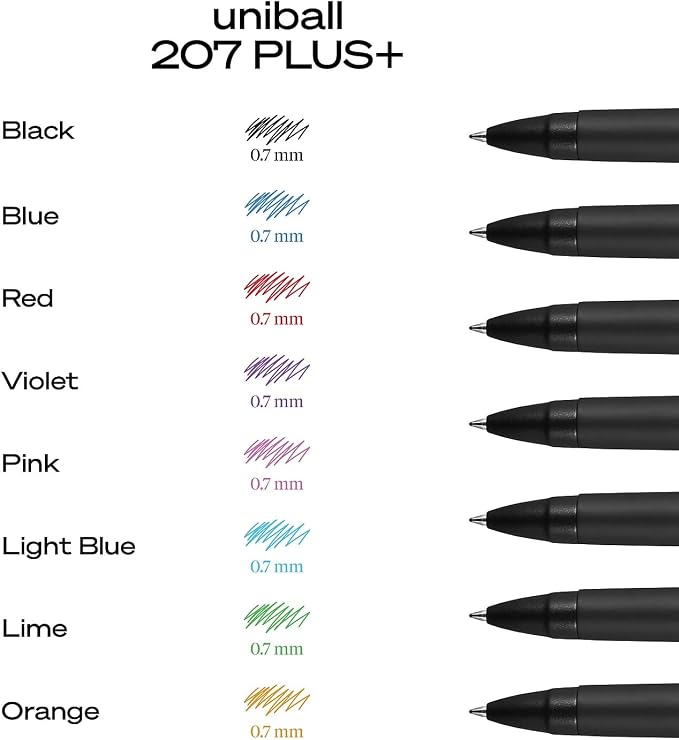 uniball™ 207 Plus+ Retractable Gel Pens, Medium Point (0.7mm), Black Ink, 12 Pack