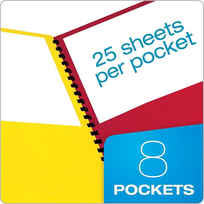 Oxford 8Pocket Organizer,Letter Size Folder with Plastic Comb Binding,Great for School Subjects,Assorted Colors (Red,Green,Yellow,Purple),For 8-1/2x11 Inch Papers,200 Sheet Capacity(99656)(Pack of 12)