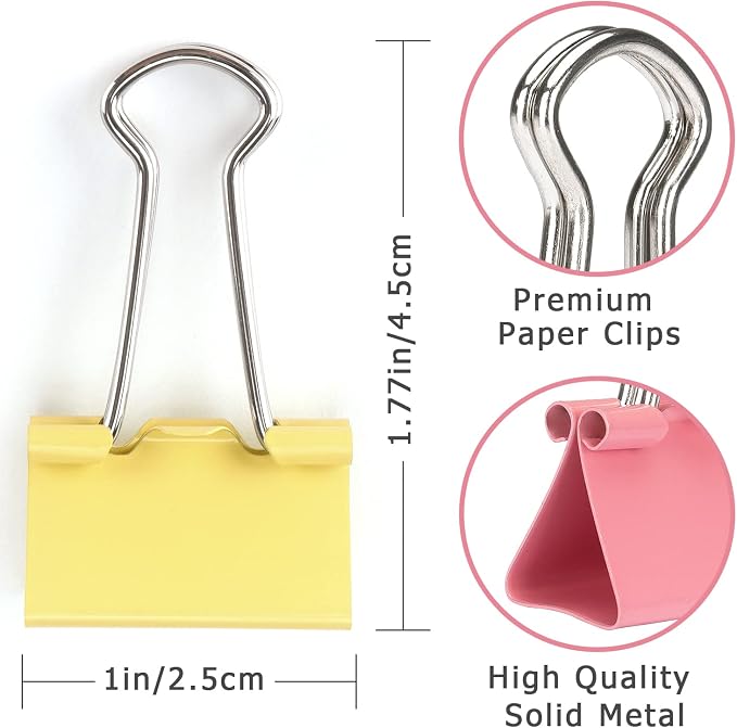 ZZTX 48 Pack Small Binder Clips 1.0 Inches Assorted Colors | Paper Clamps Clips, Durable steel, Strong clip, Color-coded