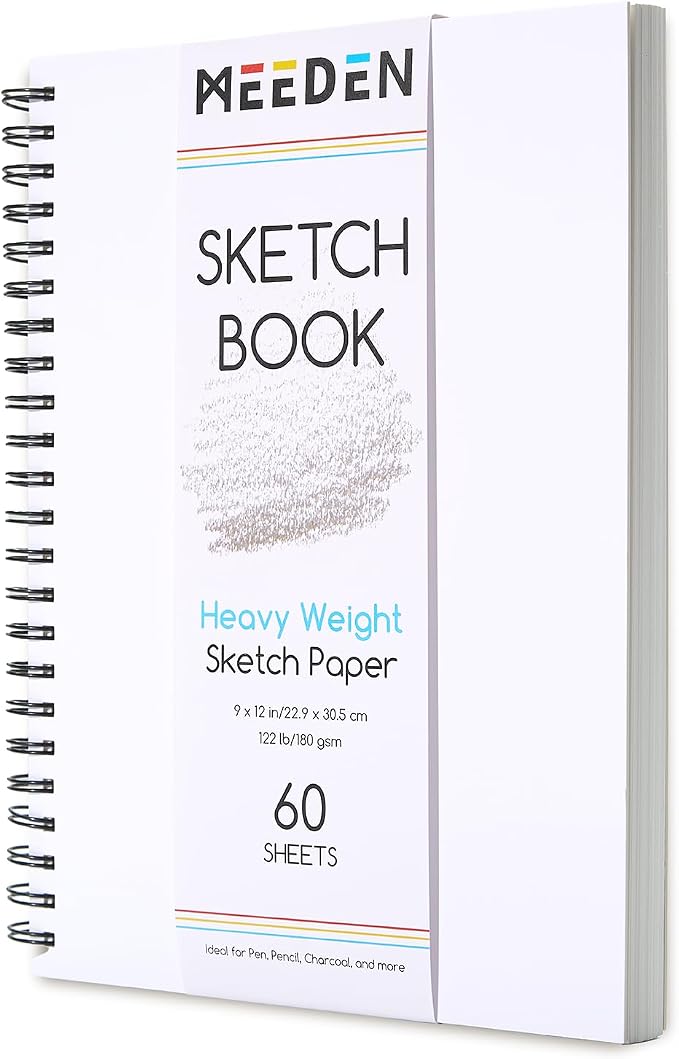 MEEDEN 9"x12" Sketchbook Paper Pad: 122lb/180gsm Spiral Bound Art Sketch Book with DIY Cover for Artists Adults - 60 Sheets Heavy Weight Hardcover Sketch Drawing Paper for Painting Sketching Writing