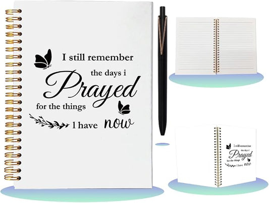 Gratitude Journal for Women - Christian Prayer Notebook and Pen Set, I Still Remember The Days I Prayed Quote, A5 Spiral Bible Study Supplies, Religious Appreciation Gifts