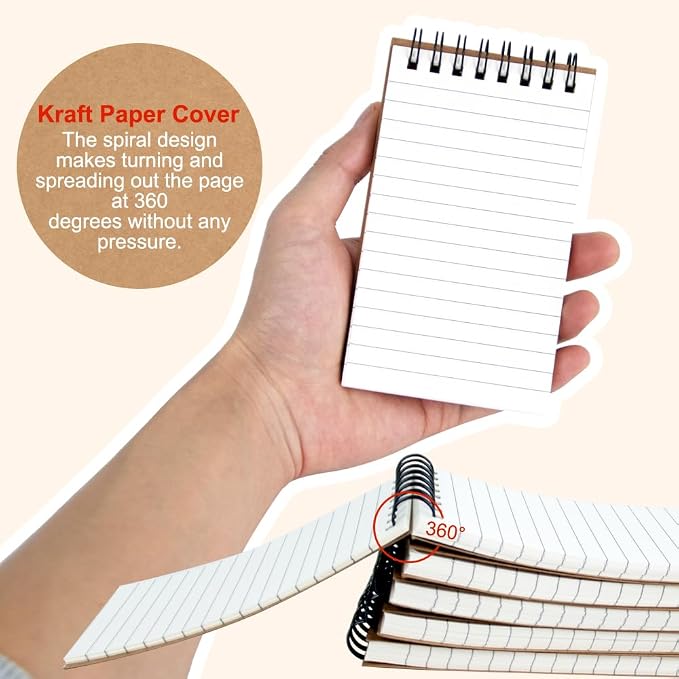 24 Pack 3x5" Spiral Pocket Notebook, College Ruled Small Notepad for School | Mini & Small Notebooks, Pocket Notepads & Note Pads for Home Office Work Meetings Travel Journal, Great for Quick Note Taking