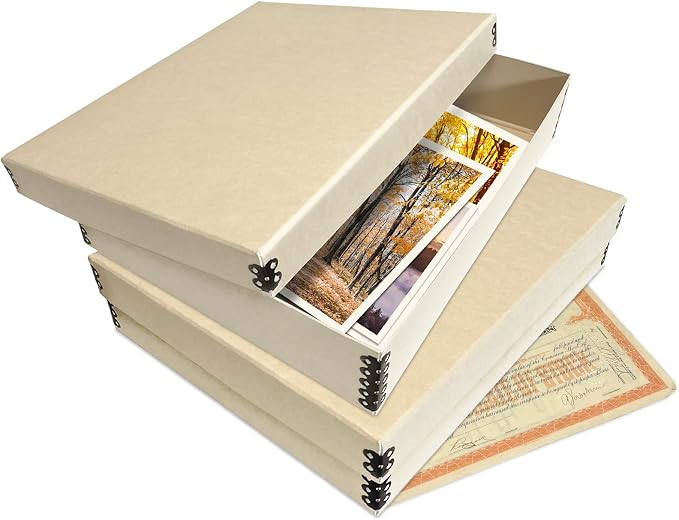 Lineco Museum Archival Storage Box, Drop Front, 11.75x14.75x3 in, Tan | Acid-Free with Metal Edge, Preserves Picture Longevity, Organize Photos, Newspapers, Prints, Documents, Crafts, DIY