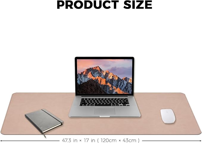 CHEERYGOO Faux Leather Desk Mat - Waterproof Mouse Pad, Non-Slip PU Leather Blotter, Writing Surface for Office and Home 47"x17" XXL Beige
