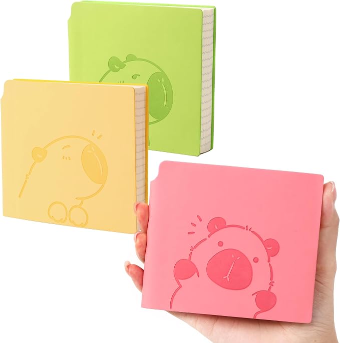 BOBO RABBIT 3 Pack Mini Grid Notebooks Pocket Size Graph Paper Journal Total 600 Pages Steno Pads Memo Notebook Small Softcover Leather Cartoon Capybara Pattern Cute Journal for Writing Sketching Drawing Lay Flat, 3.9"x3.9" Inner(Mini Square)