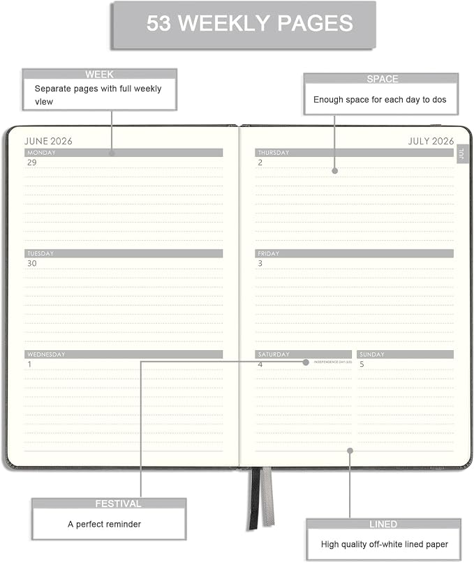 2026-2027 Planner - 5.75" X 8.25", JUL. 2026 - JUN. 2027, 2026-2027 Weekly & Monthly Planner with Calendar Stickers, Premium Thicker Paper, Pen Holder, Inner Pocket and 44 Notes Pages - Gray