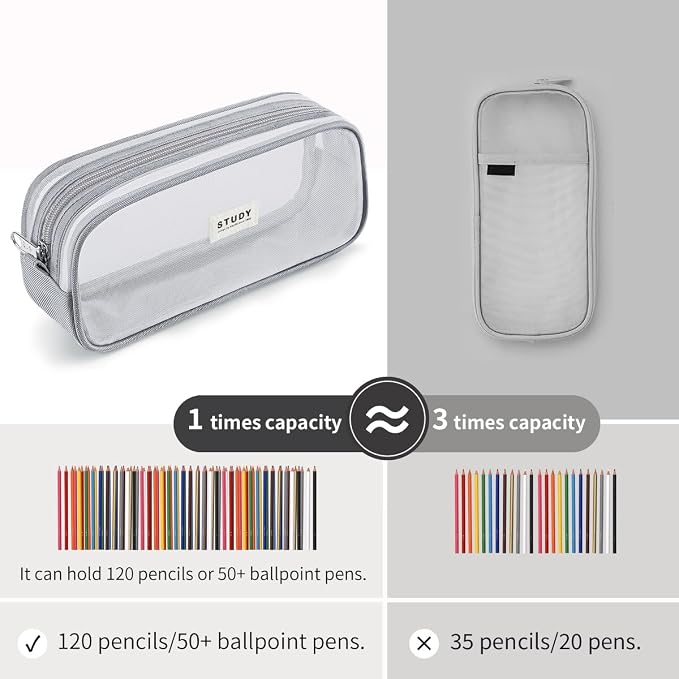 Fancy Forest Clear Mesh Pencil Case, Large Capacity Pen Case for School Exam & Students