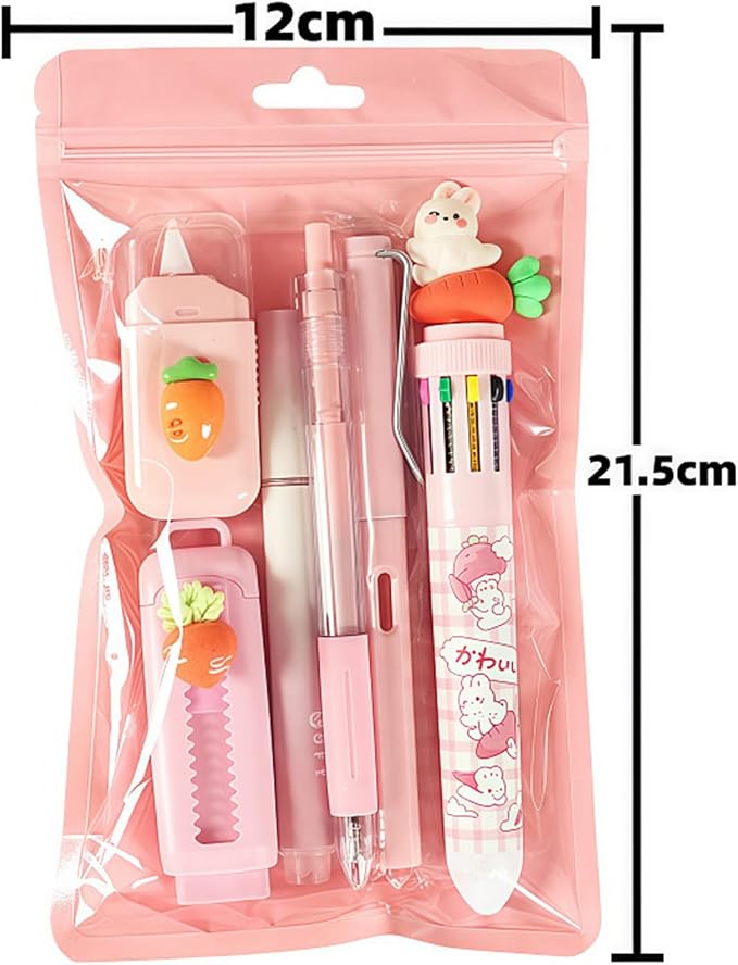 MOZXIRZ 6 Pcs Cute Rabbit Carrot Stationery Set for Women Back to School Supplies Office Supplies Including Gel Ink Pens Ballpoint Pens Pencil Eraser (Carrot)