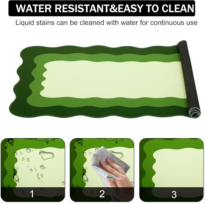 L-SPOUTTO Green Mouse Pad,Cute Desk Mat XXL Large Scalloped Gaming Mousepad,35.4x15.7in Non-Slip Rubber Base Keyboard Pad Waterproof Desktop Mat for Laptop Computer Work Game Home Office-Green