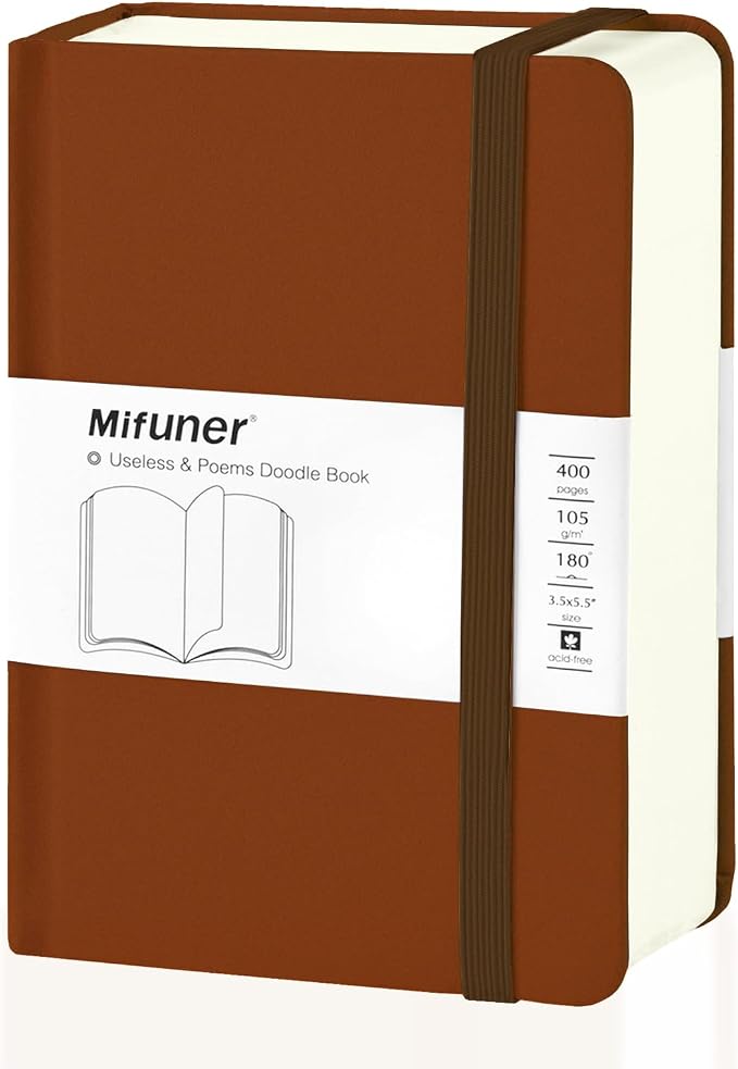 qianshan Mix Media Pad,3.5"x5.5" Small Hardcover Leather Art Sketchbook,105 GSM 200 Sheets/400 Pages Acid Free Artistic Painting Drawing Sketching Writing Paper, Handy Pocket Journal Notebook.Brown