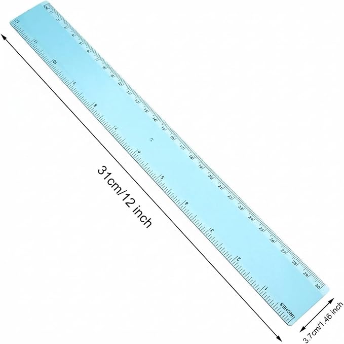 EBOOT 2 Pack Plastic Ruler Straight Ruler Plastic Measuring Tool for Student School Office(Blue,12 Inch)