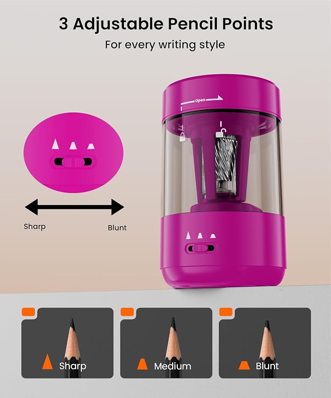 Electric Pencil Sharpener for Classroom, Fully Automatic Pencil Sharpener for 6-8mm & Colored Pencils, Auto in & Out Type-C Rechargeable Pencil Sharpeners for Home, School