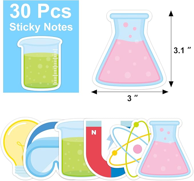 30 Pack Science Sticky Notes - 600 Sheets Science Lab Notepads for Scientist Appreciation Gifts Teacher Reward Prizes Science Week Party Favor Lab School Supplies