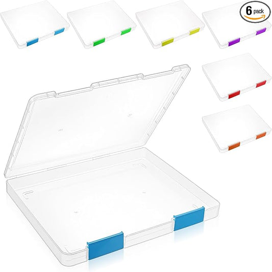 6 Pcs Clear A4 File Box Document Plastic Storage Box Paper Plastic Case Board Game Storage Containers Magazine Protector File Holder with Buckle (Colorful,12.4 x 9.65 x 1.18 Inches) ﻿