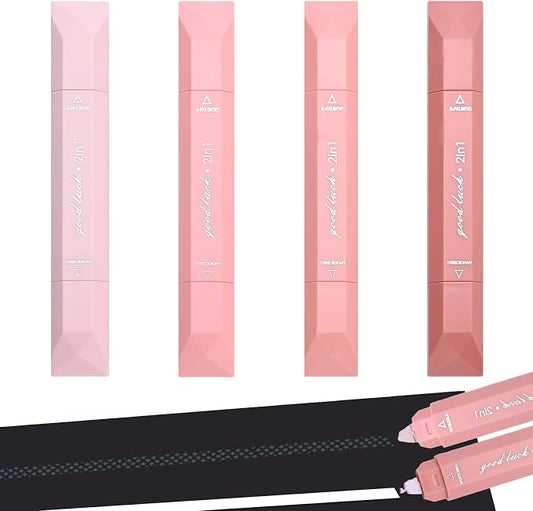Temiary 4 Pcs 2 in 1 White Correction Tape and Double Sided Roller Set, Aesthetic Smooth Pull Out Tapes with Adhesive Glue Tape Roller Runner for School Office Supplies (Pink)