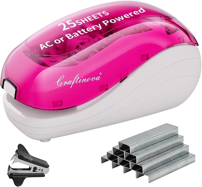 Electric Stapler,Including 2000 Staples and 1 Staple Remover, Suitable for Palm Size and high Comfort，25 Sheet Capacity, AC Adapter or Battery Powered，Battery not Included