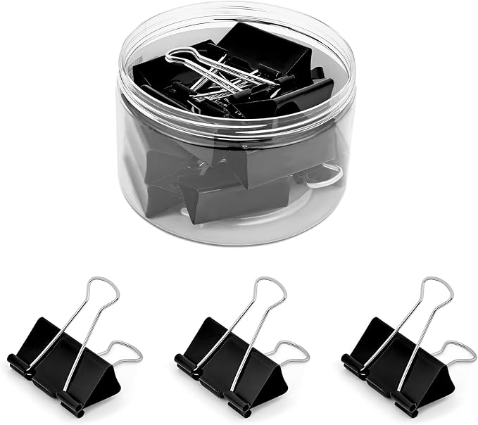 Temiary Binder Clips,Large Metal Binder Paper Clip Black 2 Inch, 12 Pcs | Paper Clamps with Clear Storage Container, Binding Paperwork Clamps for School Teachers Office Supplies