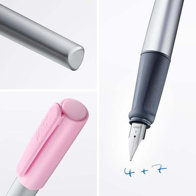 LAMY nexx rose – Fountain Pen with slip-proof grip & polished steel nib in size A - triangular aluminum body - including LAMY T 10 blue cartridge - Right-Handed