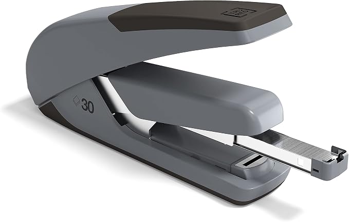 Staples TRU RED One-Touch DX-4 Desk Stapler, Non-Slip, Low-Staple Side Indicator, Rubber Finished Grip, 30-Sheet Capacity, Black/Gray