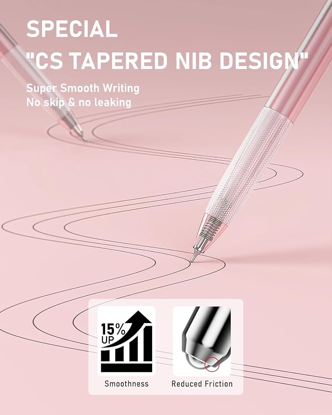 Four Candies Writing Ink Pens with Black & Pink Ink and 2Pack Highlighter, Cute Retractable 0.5mm Smooth Writing Pens,Pink Pens for School, Office Girly Stationery Aesthetic Desk Accessories Set of 14