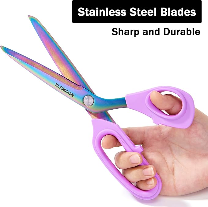 10" Scissors All Purpose, Heavy Duty Office Scissors | Sharp Blades and Comfort Grip Handle,Suit for Fabric Cutting, Clothing Craft & Sewing Projects, Light Purple