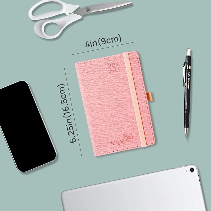 POPRUN 2026-2027 Small Weekly Planner, 4" x 6.25" Pocket Calendar for Purse | Academic Year (Jul 2026 - Jun 2027) Daily Planner with Lined Sections, Leather Hardcover, 100GSM Paper - Orange