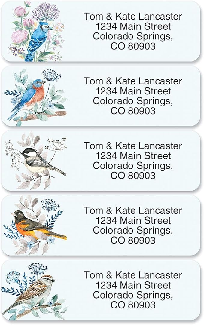 Colorful Images Birds & Flowers Rolled Personalized Return Address Mailing Labels with Dispenser, Set of 500, Small ¾ x 2½ Inch Size, Custom Self-Adhesive Sticker Roll, by Colorful Images