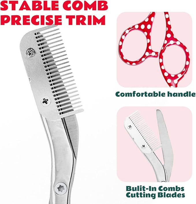 Eyebrow Trimmer With Comb, Stainless Steel Facial Grooming Scissors Kit, Professional Precision Eyebrow Scissors, Perfect For Gifts For Men And Women (Red)