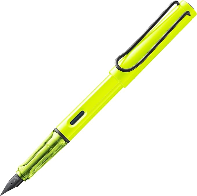LAMY safari neonyellow - Fountain Pen with ergonomic grip & polished steel nib in size F - ideal for any Writing & Calligraphy - including LAMY T 10 blue cartridge - Right-Handed