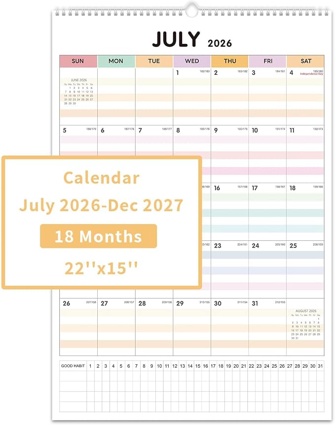 Comix 2026-2027 Wall Calendar,22x15 Extra Large Monthly Planner,18 Months July 2026 to December 2027 with Habit Tracking,Thick Paper for Home Office Classroom