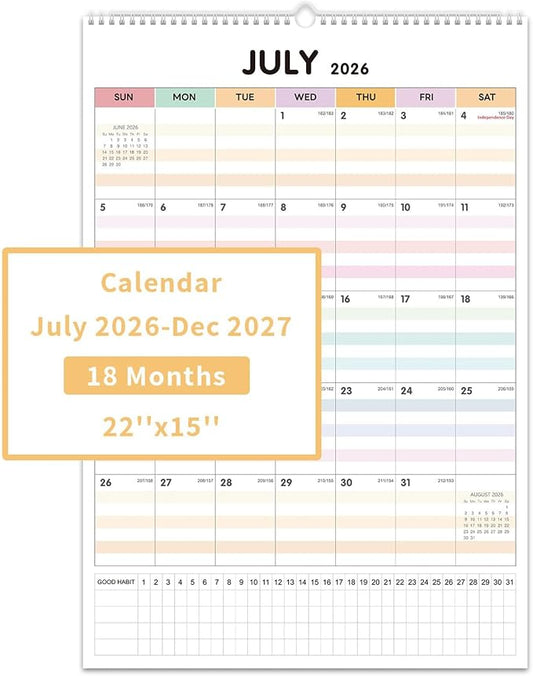 Comix 2026-2027 Wall Calendar,22x15 Extra Large Monthly Planner,18 Months July 2026 to December 2027 with Habit Tracking,Thick Paper for Home Office Classroom