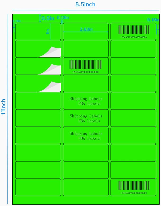 1" x 2-5/8" Colored Labels Stickers, Fluorescent Bright Moving Labels for Laser/Inkjet Printer Permanent Adhesive- 600 Pcs