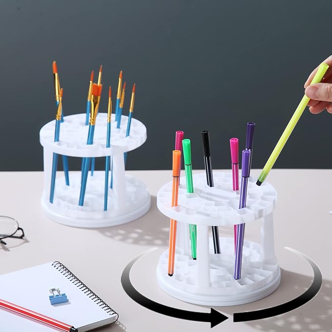 Feadily (2 Pack Rotating Desk Organizer for Paint Brushes, 49 Hole Pencil Holder Organize, Makeup brush, Colored Pencils, Markers