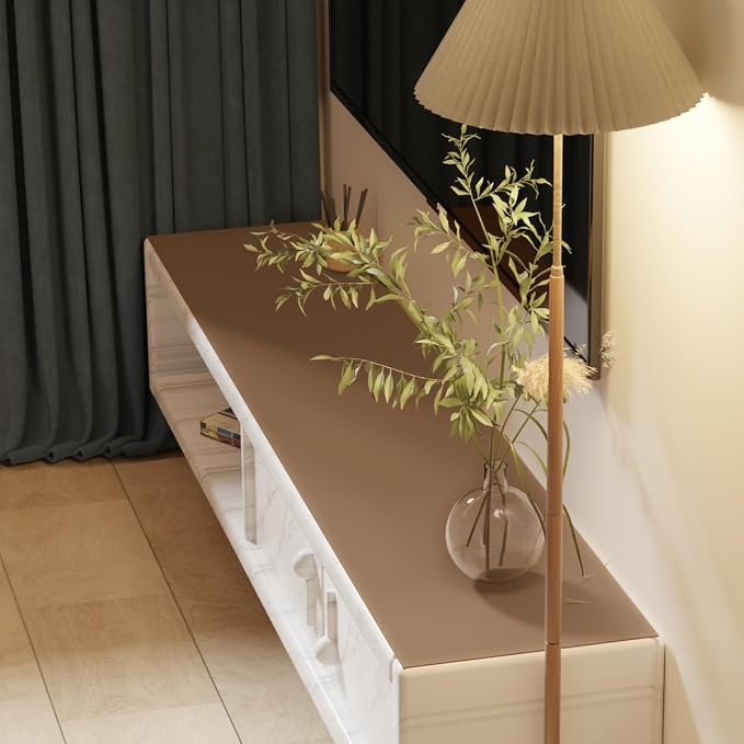Faux Leather Table Cover,1.8mm Thick,17x72 Inch Desk Cover,Dresser Cover Top,Dresser Protector Top,Dresser Cover,End Table Cover.(Mud Color+Champagne Gold,17x72)