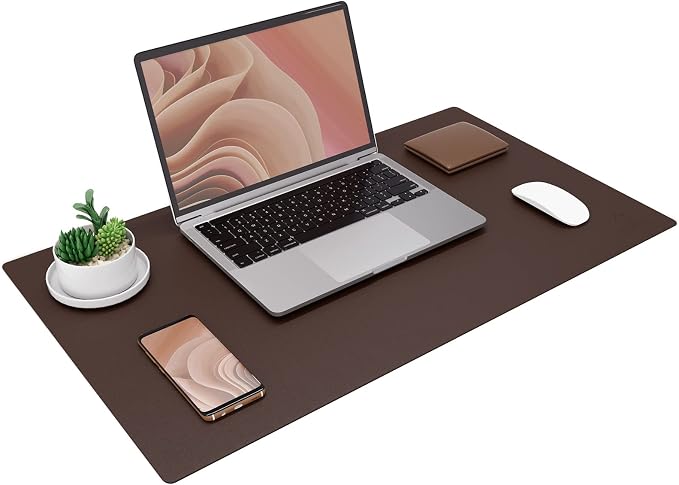 K KNODEL Small Desk Protector Mat, Leather Desk Pad (23.6"x13.8", Brown) | Non-Slip Desk Mat, Desk Pads and Blotters, Desktop Mat, Desk Protector and Cover, Office Computer, Laptop and Keyboard Mat