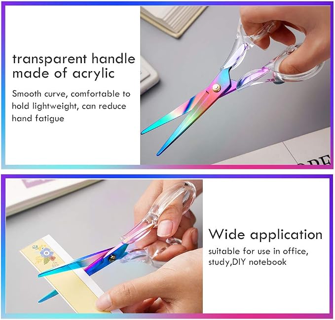 Aesthetic Clear Acrylic Scissors, 6.3" Craft Shears with Aurora Sharp Stainless Steel Blades for Home Office & School, Cute Stationery Tools for Bullet Journaling, Scrapbooking & Gift Wrapping