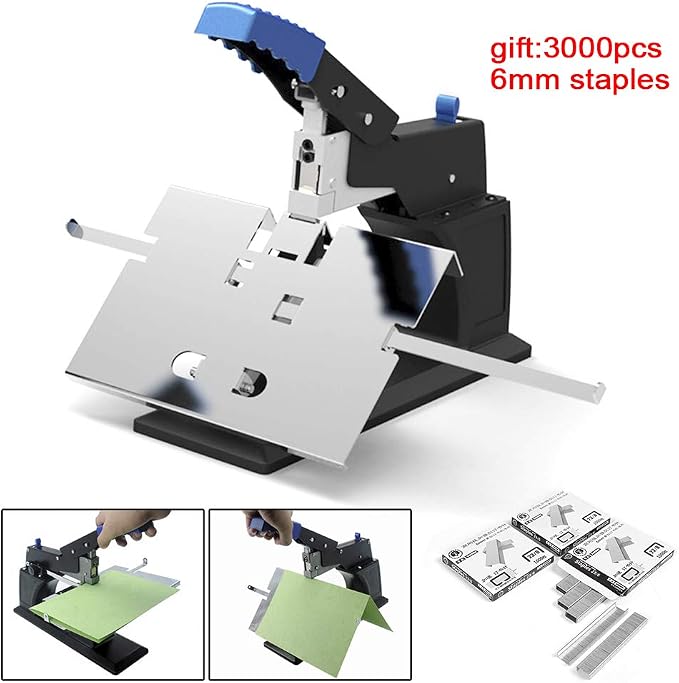 Heavy Duty Flat and Saddle Stitch Stapler with 3000 Staples, Desktop Office Manual Book Binding Machine, Adjustable Design, Max. Thickness 6.5mm