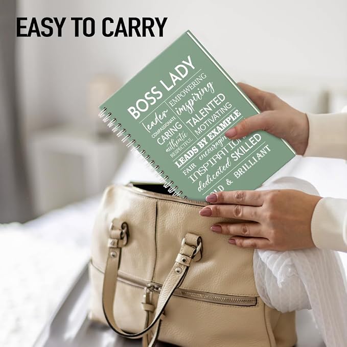 Boss Lady 160 Blank Pages Green Hardcover Spiral Notebook, New Business Owner Gifts Women Boss Gifts for Boss Female, Appreciation Gifts for Women Entrepreneurs, Boss Day Women's Day Gifts