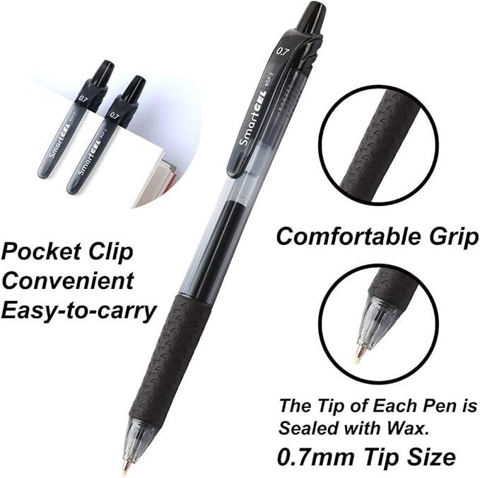Smart Color Art 45 Pack Black Gel Pens, Retractable Medium Point Gel Ink Pens, Smooth Writing, Comfort Grip, Unisex