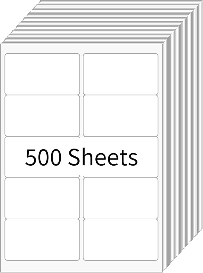 2” x 4” Shipping Labels 5000 Address Labels Printable, White Sticker Label Sheets for Laser Inkjet Printers (10 Labels/Sheet, 500 Sheets)